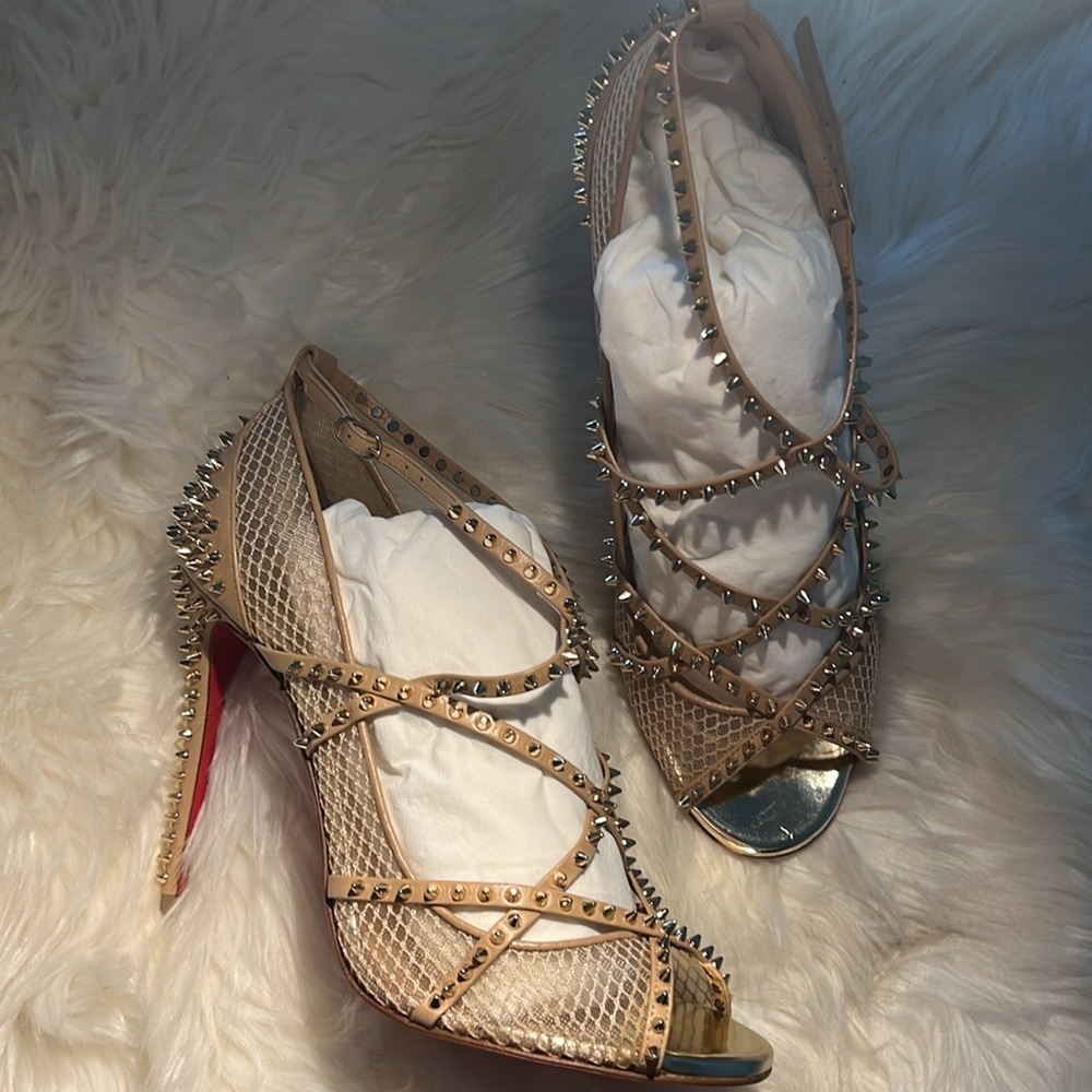 Christian Louboutin Alarc Spiked Strappy Mesh Sandals